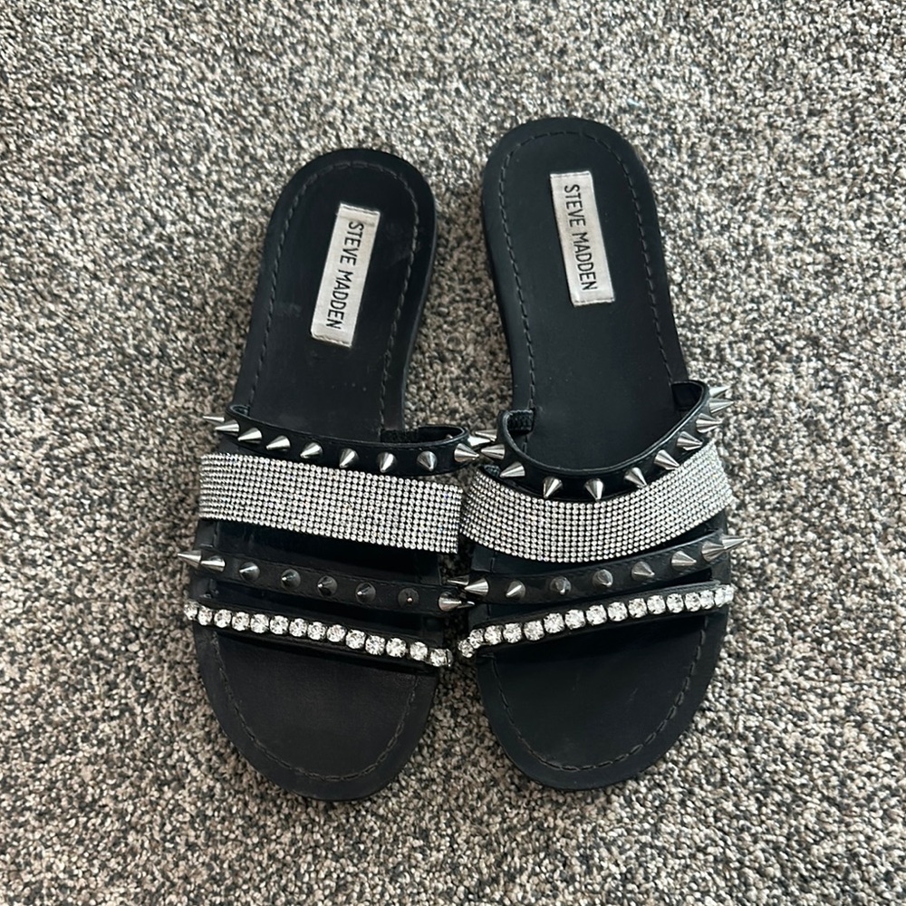 Steve Madden Black Rhinestone Slide Sandals